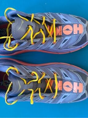Hoka Women’s Running Sneakers in Purple and Yellow with Orange Accents